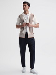 Reiss White/Camel Heath Striped Cuban Collar Shirt - Image 3 of 4