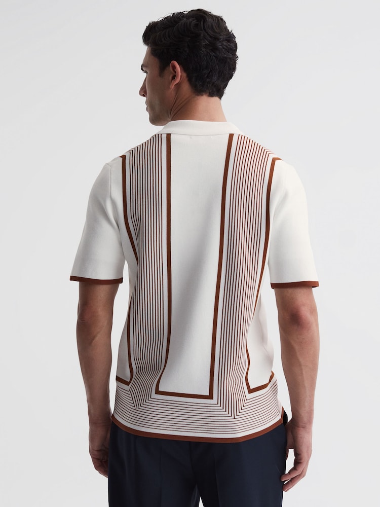 Reiss White/Camel Heath Striped Cuban Collar Shirt - Image 4 of 4