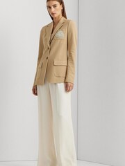Lauren Ralph Lauren Bullion Stretch Cotton Pique Tan Brown Blazer - Image 3 of 8