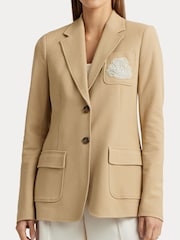 Lauren Ralph Lauren Bullion Stretch Cotton Pique Tan Brown Blazer - Image 5 of 8