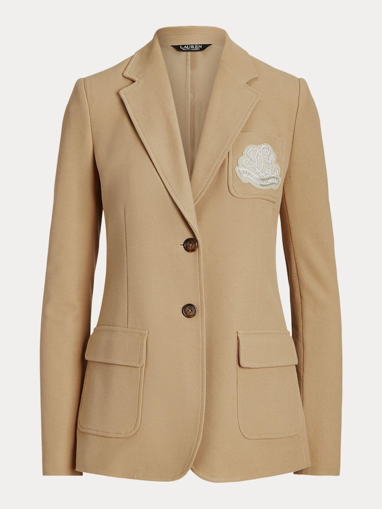 Lauren Ralph Lauren Bullion Stretch Cotton Pique Tan Brown Blazer - Image 8 of 8