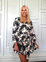 In The Style Grey Georgia Louise V Neck Balloon Sleeve Godet Mini Dress - Image 1 of 4