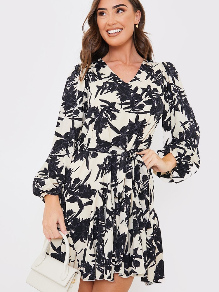 In The Style Grey Georgia Louise V Neck Balloon Sleeve Godet Mini Dress - Image 2 of 4