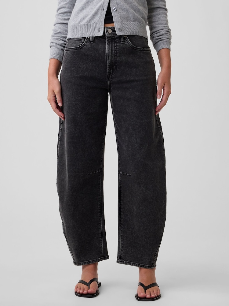 Gap Black High Waisted Barrel Jeans - Image 1 of 6 Gap Black High Waisted Barrel Jeans - Image 1 of 6