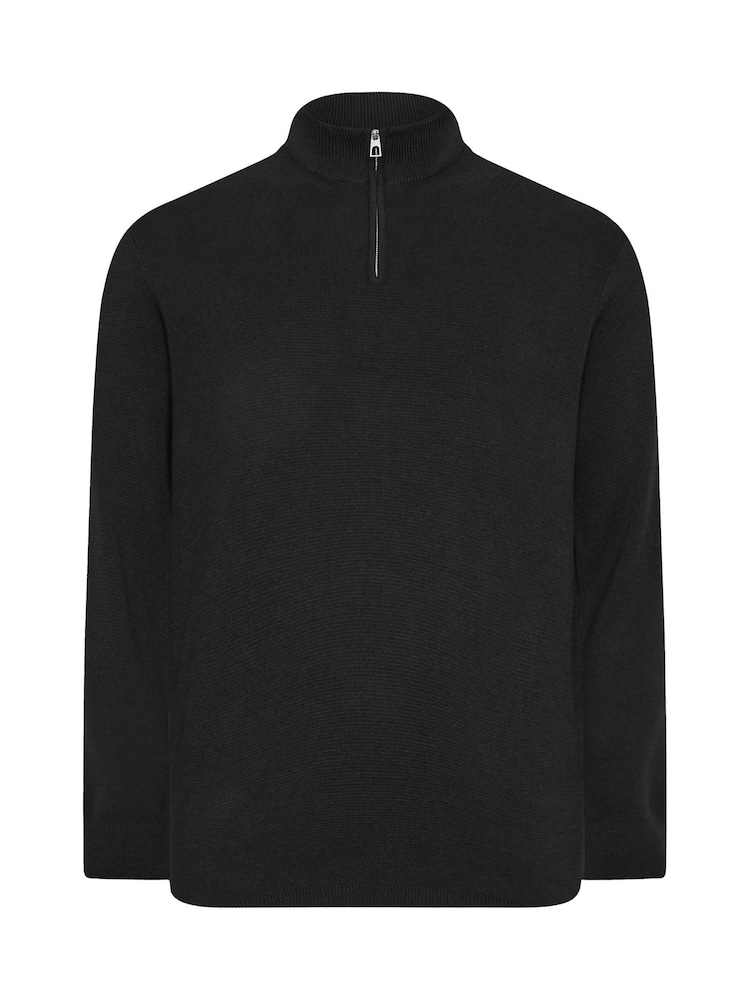 BadRhino Big & Tall Black Milano Quarter Zip Jumper - Image 2 of 3 BadRhino Big & Tall Black Milano Quarter Zip Jumper - Image 2 of 3