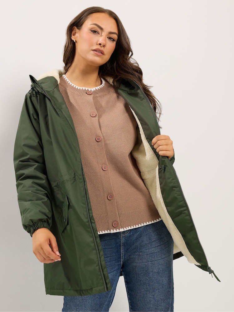Yours Curve Green Short Waterproof Coat - Image 1 of 6 Yours Curve Green Short Waterproof Coat - Image 1 of 6