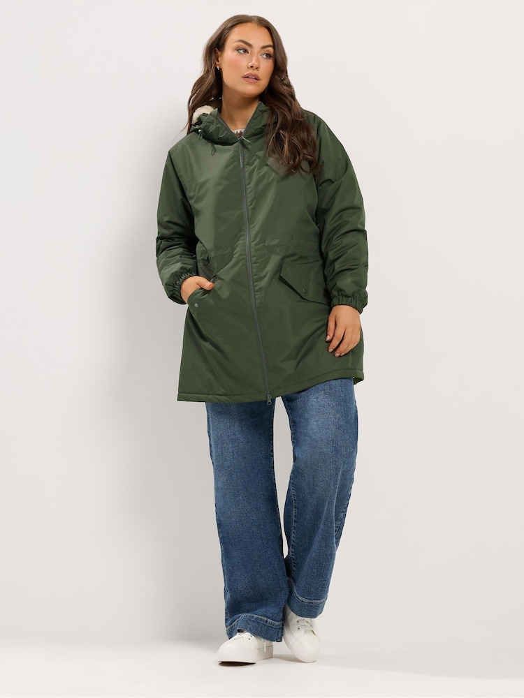 Yours Curve Green Short Waterproof Coat - Image 2 of 6 Yours Curve Green Short Waterproof Coat - Image 2 of 6
