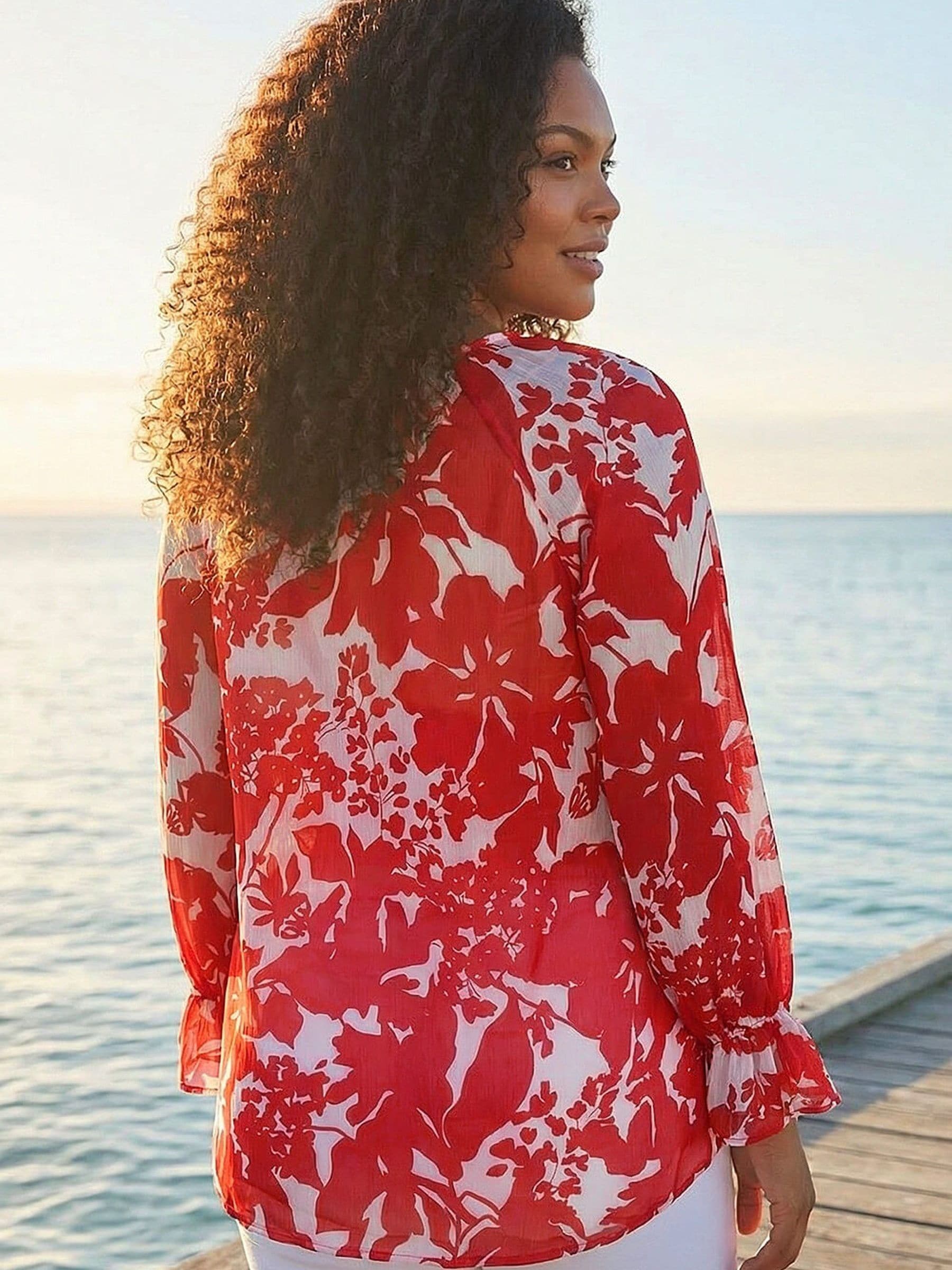 Buy Roman Red Curve Floral Frill Front Top from Next USA