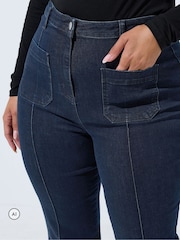 Yours Curve Blue Limited Seam Detail Flared Jeans - Image 4 of 7
