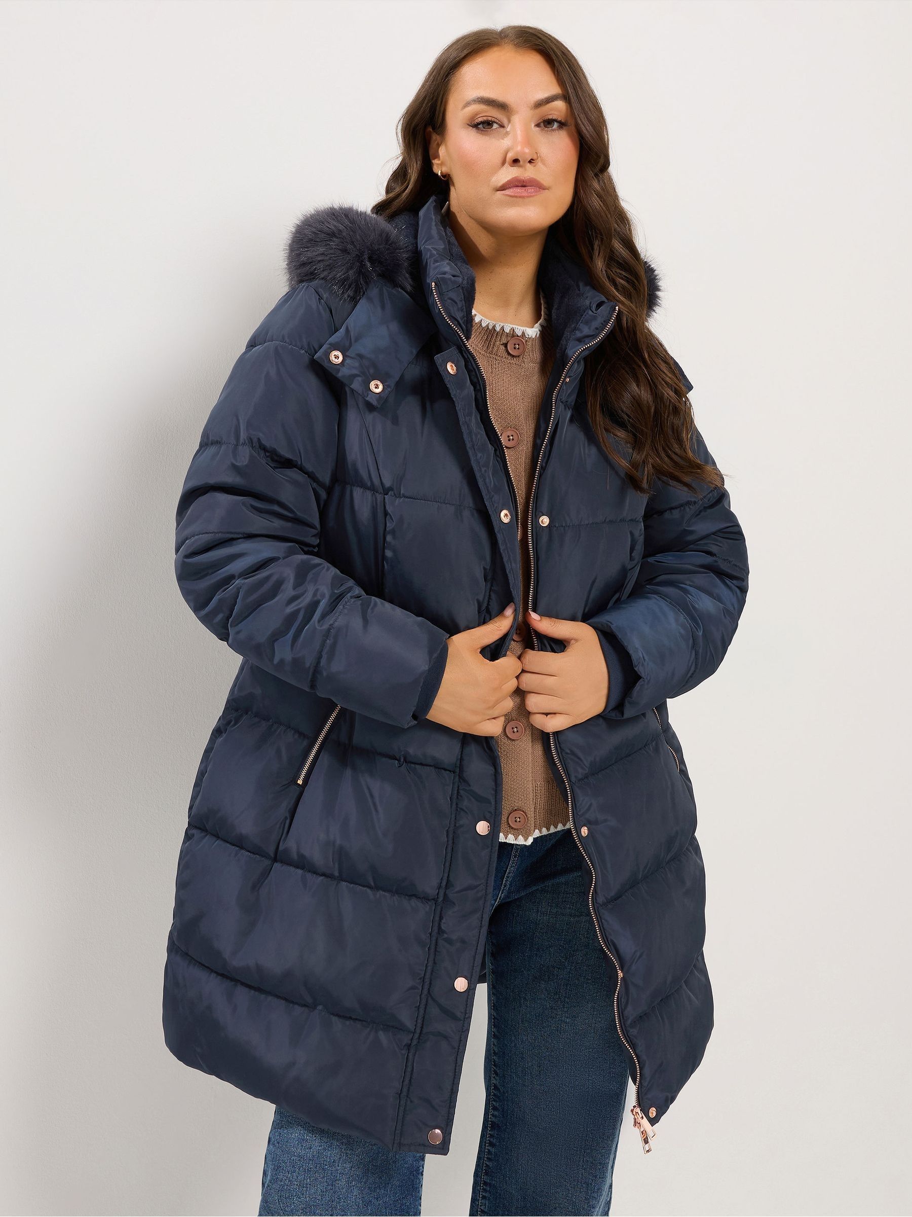 Yours Women's Midi Puffer Coat in Dark Navy | Size: 30-32 - Image 3