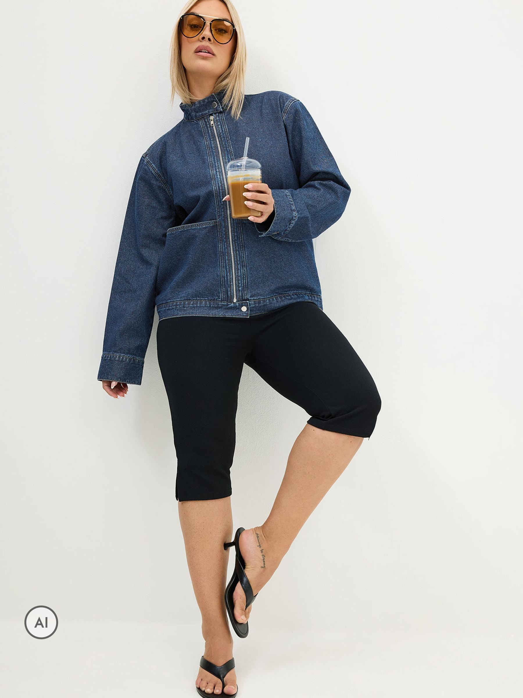 Yours Women's Indigo Funnel Neck Denim Jacket In | Size: 26-28 - Image 2