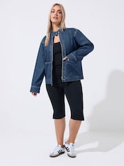 Yours Curve Blue Limited Funnel Neck Denim Jacket - Image 3 of 5