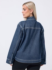 Yours Curve Blue Limited Funnel Neck Denim Jacket - Image 4 of 5