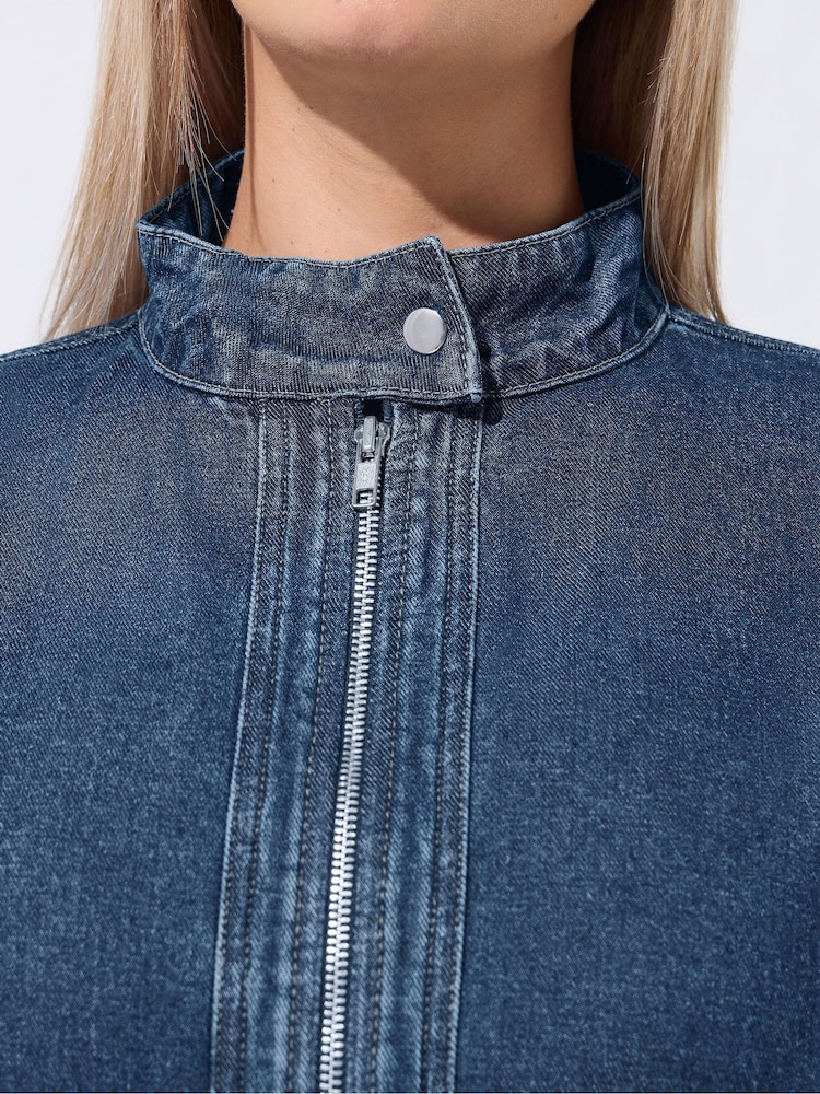 Yours Curve Blue Limited Funnel Neck Denim Jacket - Image 5 of 5