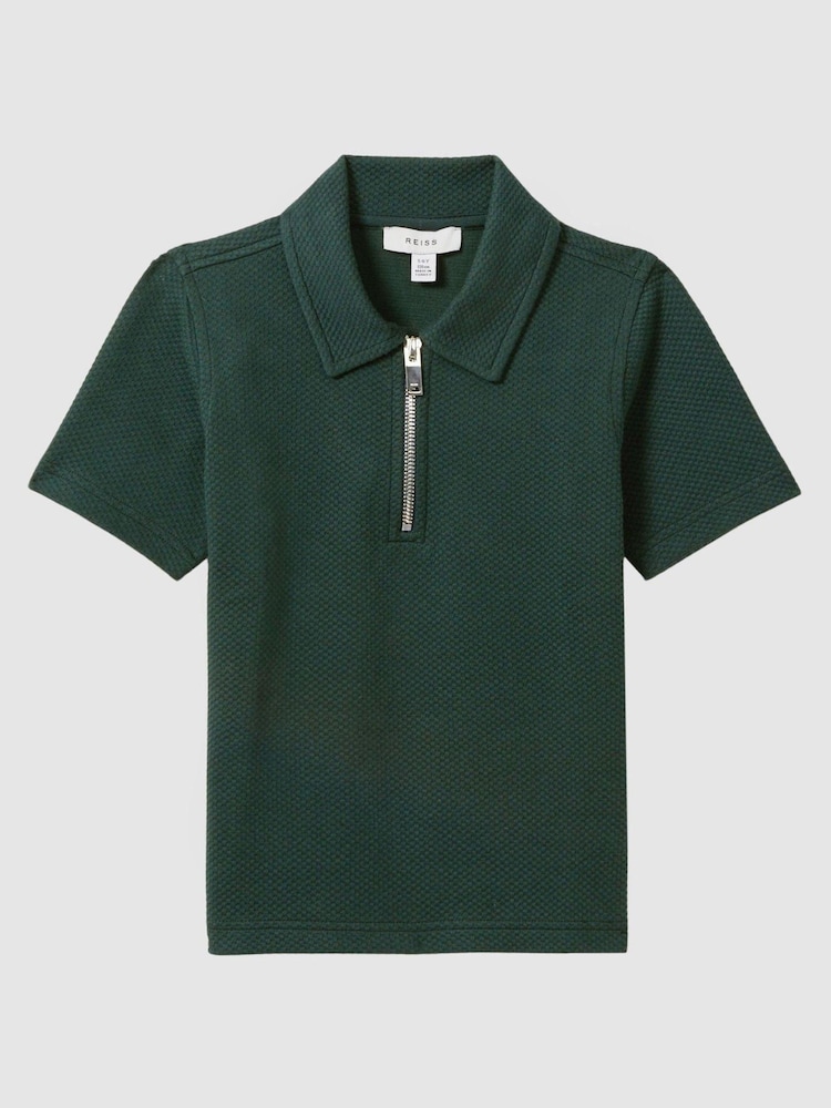 Reiss Emerald Creed Junior Textured Half-Zip Polo Shirt - Image 2 of 6
