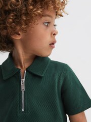Reiss Emerald Creed Junior Textured Half-Zip Polo Shirt - Image 4 of 6