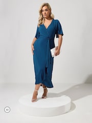 Yours Curve Blue London Ruffle ITY Dress - Image 1 of 6