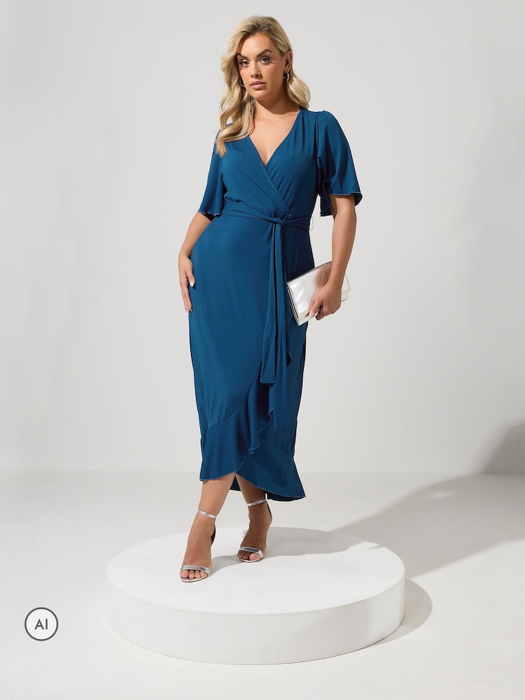 Yours Curve Blue London Ruffle ITY Dress - Image 1 of 6