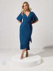 Yours Curve Blue London Ruffle ITY Dress - Image 2 of 6