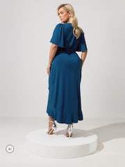 Yours Curve Blue London Ruffle ITY Dress - Image 3 of 6