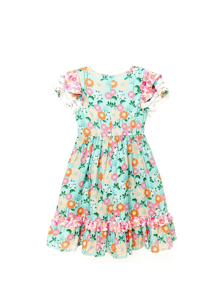 Nicole Miller Green Mixed 100% Cotton Floral Dress - Image 2 of 4