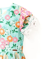 Nicole Miller Green Mixed 100% Cotton Floral Dress - Image 3 of 4