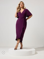 Yours Curve Dark Purple London Ruffle ITY Dress - Image 1 of 6