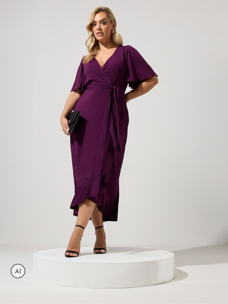 Yours Curve Dark Purple London Ruffle ITY Dress - Image 2 of 6