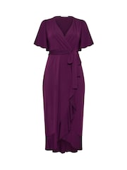 Yours Curve Dark Purple London Ruffle ITY Dress - Image 5 of 6