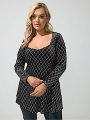 Yours Curve Black Glitter Velvet Square Neck Top - Image 1 of 6