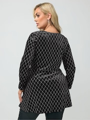 Yours Curve Black Glitter Velvet Square Neck Top - Image 3 of 6