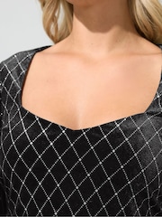 Yours Curve Black Glitter Velvet Square Neck Top - Image 4 of 6