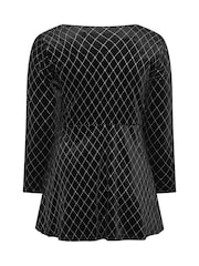 Yours Curve Black Glitter Velvet Square Neck Top - Image 6 of 6