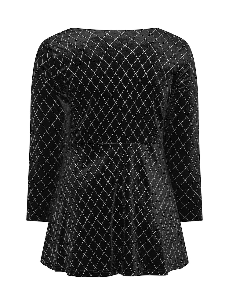 Yours Curve Black Glitter Velvet Square Neck Top - Image 6 of 6 Yours Curve Black Glitter Velvet Square Neck Top - Image 6 of 6