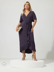 Yours Curve Purple London Ruffle ITY Dress - Image 1 of 6