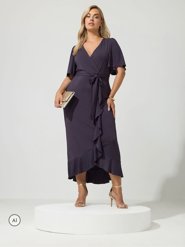 Yours Curve Purple London Ruffle ITY Dress - Image 1 of 6