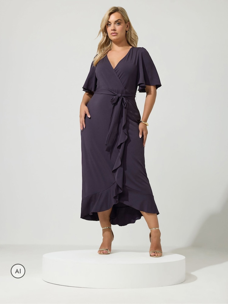 Yours Curve Purple London Ruffle ITY Dress - Image 2 of 6