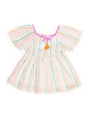 Nicole Miller Striped 100% Cotton White Blouse - Image 1 of 4