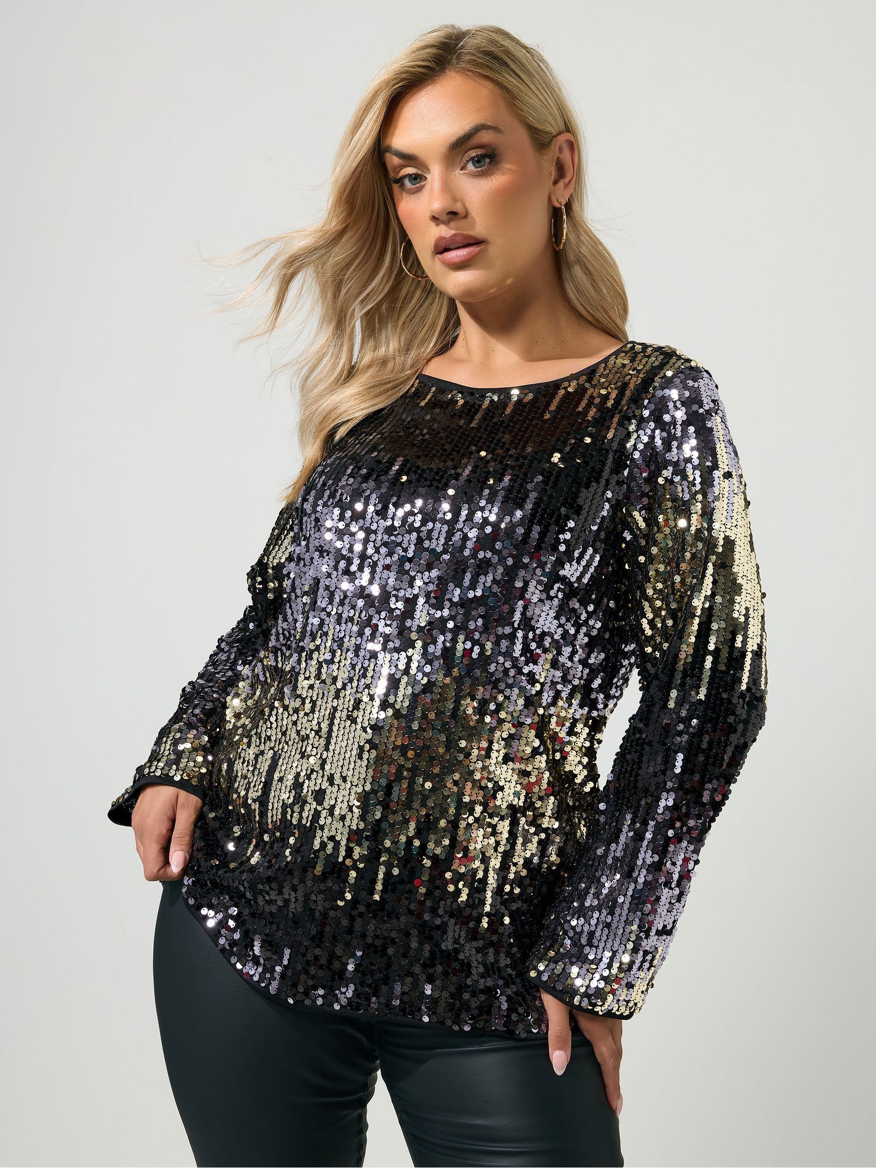Yours Women's Gold Sequin Ombre Top In | Size: 30/32 - Image 2