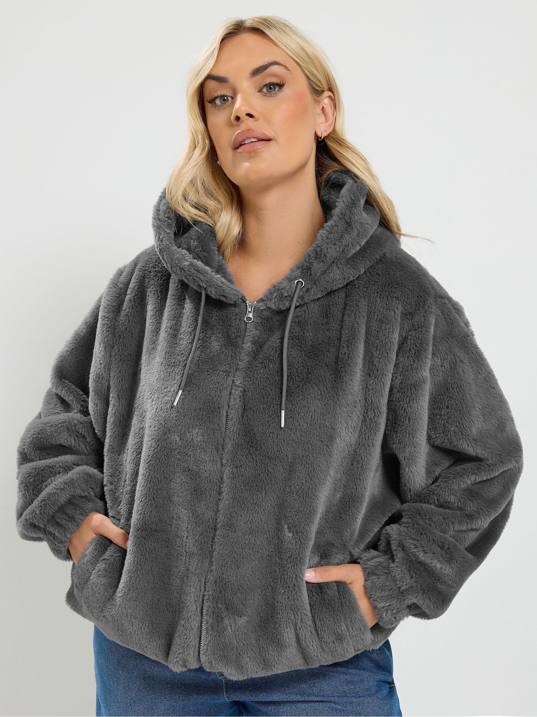 Buy Yours Curve Grey Faux Fur Zip Through Jacket from Next USA