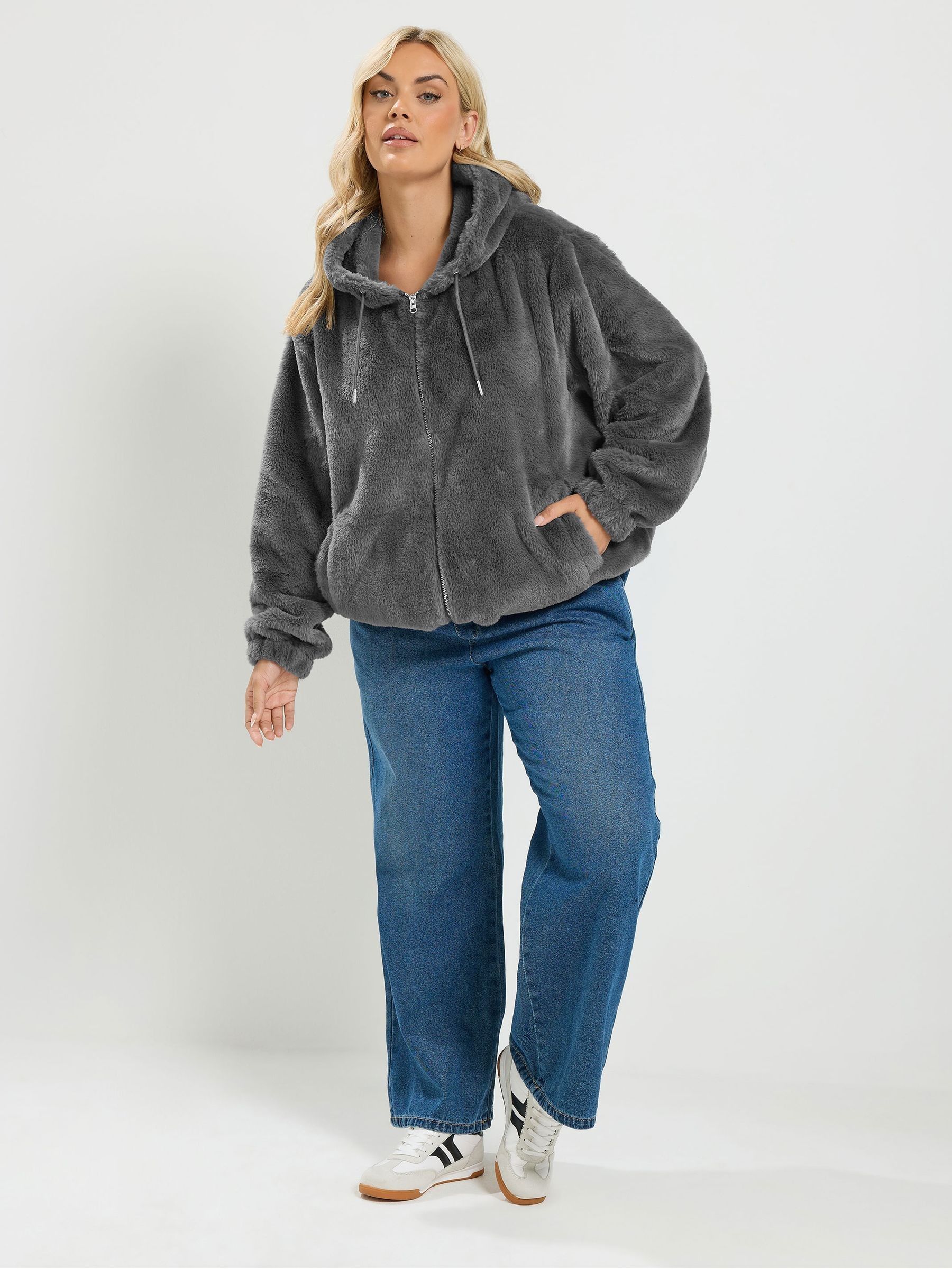 Buy Yours Curve Grey Faux Fur Zip Through Jacket from Next USA