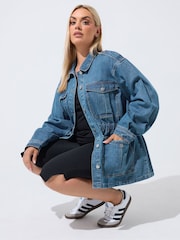 Yours Curve Blue Limited Elasticated Waist Denim Jacket - Image 3 of 7