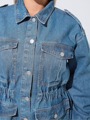 Yours Curve Blue Limited Elasticated Waist Denim Jacket - Image 4 of 7