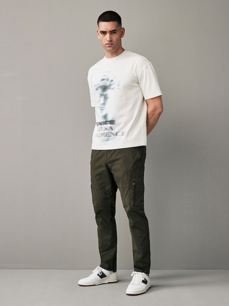 Khaki Green Stretch Utility Zip Detail Cargo Trousers - Image 3 of 13