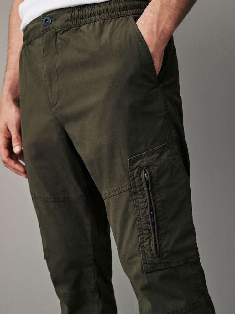 Khaki Green Stretch Utility Zip Detail Cargo Trousers - Image 6 of 13