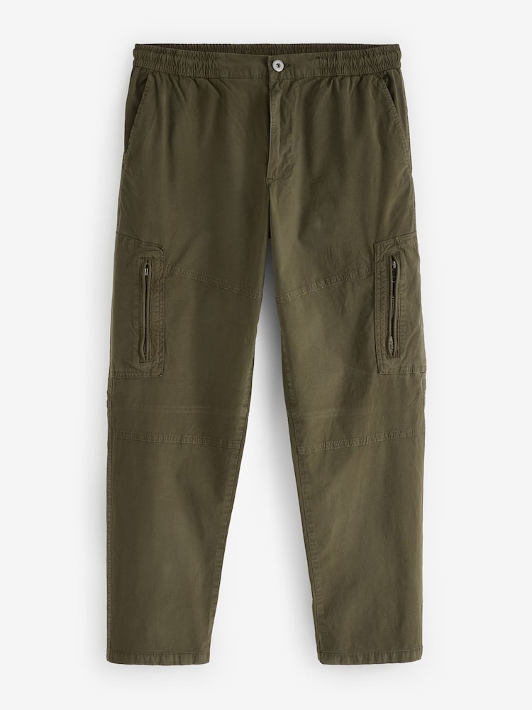 Khaki Green Stretch Utility Zip Detail Cargo Trousers - Image 9 of 13