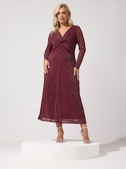 Κόκκινο - Yours Curve Metallic Knot Maxi Dress - Εικόνα 1 από 6