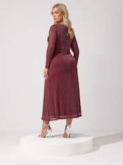 Κόκκινο - Yours Curve Metallic Knot Maxi Dress - Εικόνα 3 από 6