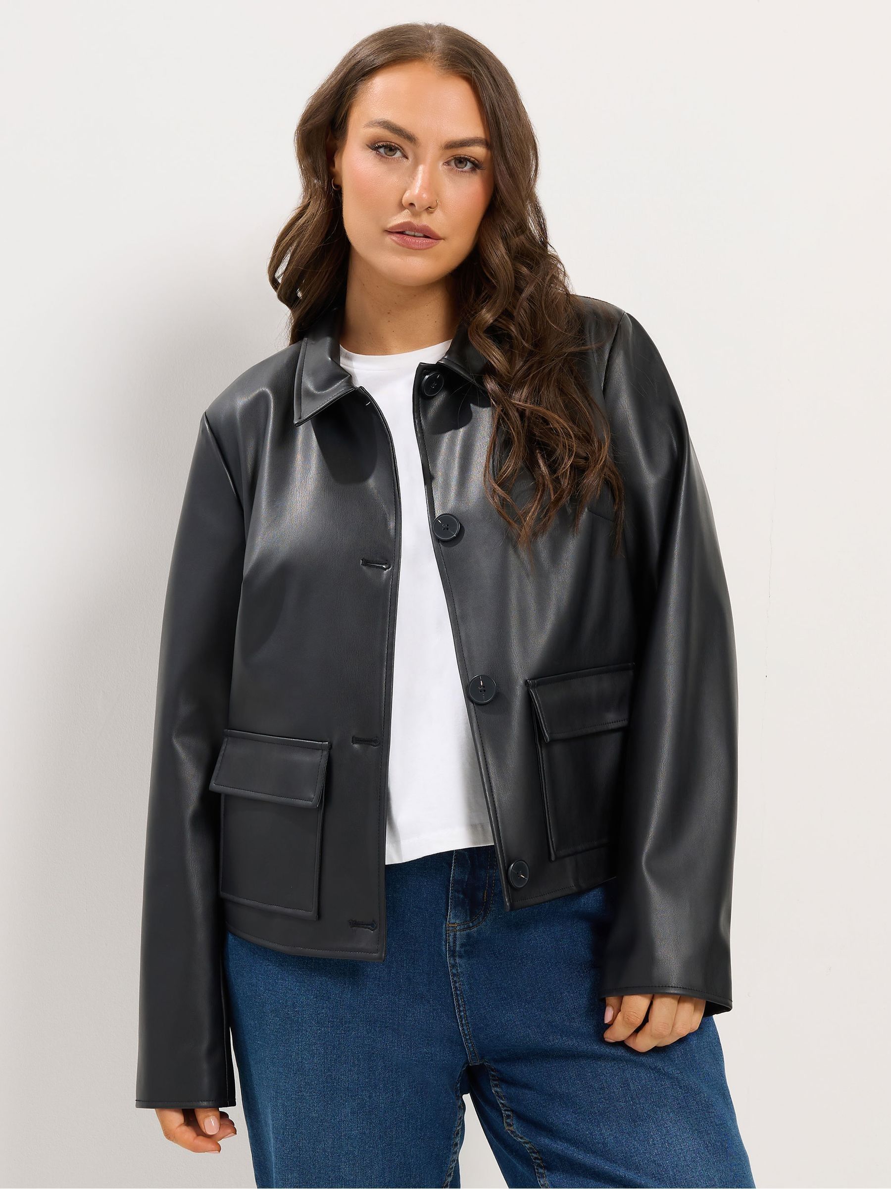 Yours Women's Black Leather Button Jacket In | : 30/32 - Image 6