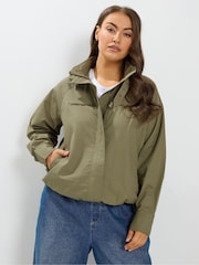 Yours Curve Green Funnel Neck Twill Shacket - Image 2 of 7